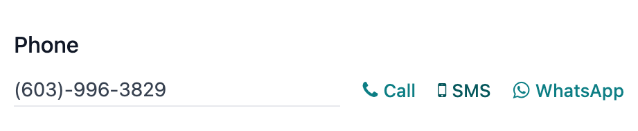 Captura de pantalla del icono de SMS como se muestra en un formulario de información de contacto ubicado dentro de una base de datos de Nexovate.