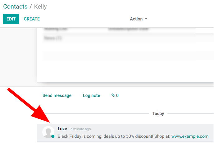 Vista de cómo se ve el chatter en la aplicación Contactos de Nexovate.