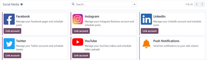 Vista de la página de redes sociales en la aplicación Redes sociales de Nexovate.