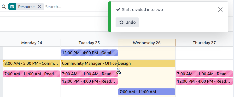 Herramientas de división de turnos.