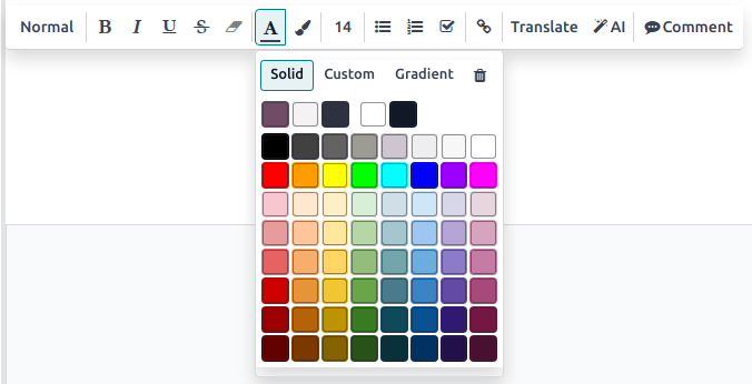 Captura de pantalla de la caja de herramientas del editor de texto.