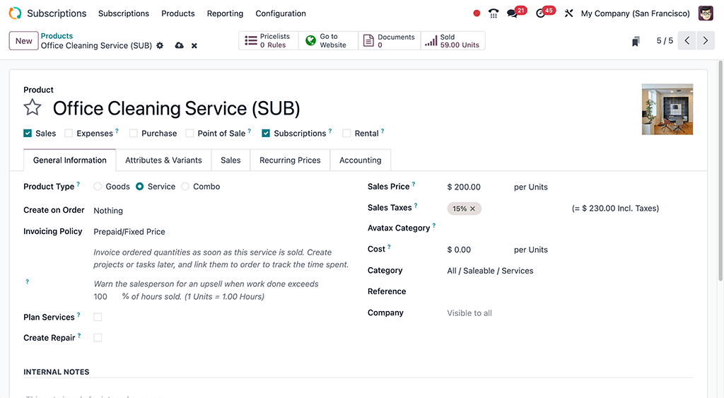 A basic subscription product form in the Nexovate Subscriptions application.