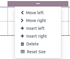 Captura de pantalla de la lista de las opciones disponibles para editar la estructura de una tabla.
