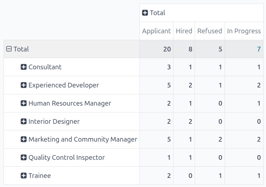 La vista detallada de tabla dinámica.