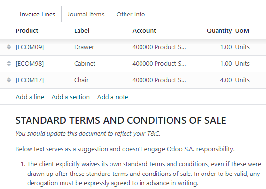 Ejemplo de términos y condiciones como nota