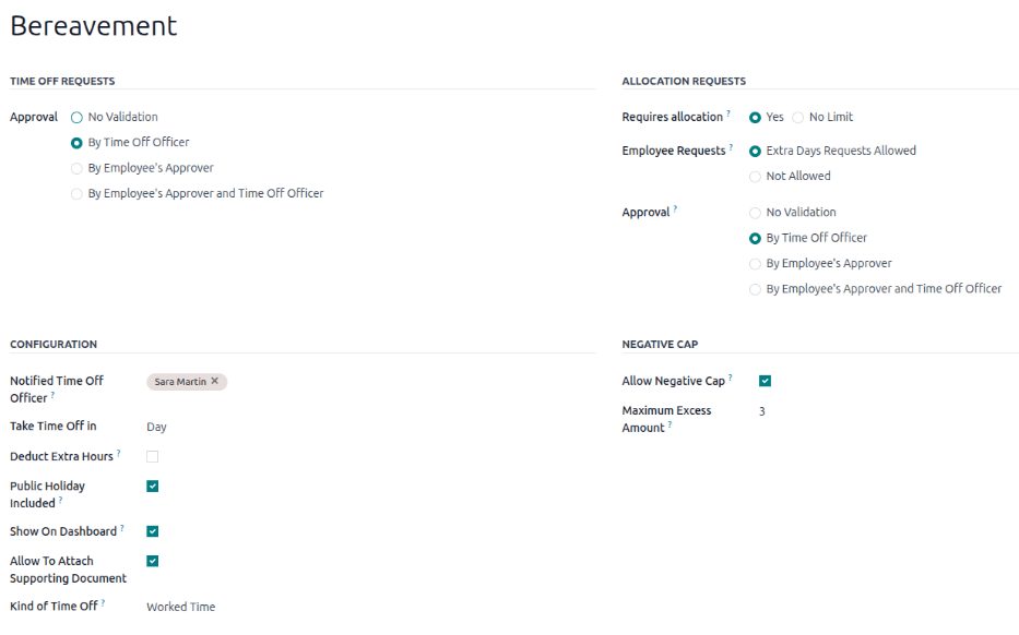 La mitad superior del formulario de tiempo personal, con toda la información completa para un tiempo personal de enfermedad.