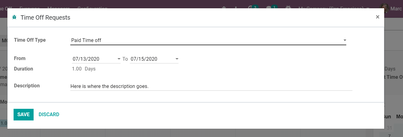 Vista del formulario de solicitud de permiso en la aplicación Vacaciones de Nexovate.