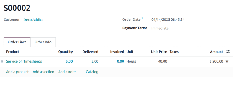 Vista de una orden de venta, se destaca la columna "entregado".