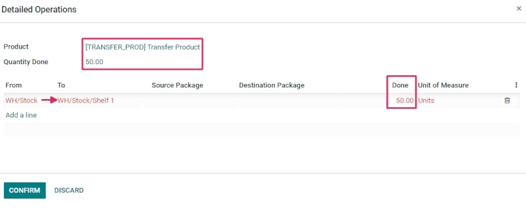 Ventana emergente de sobre operaciones detalladas de transferencia interna.
