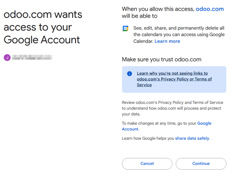 Imagen sobre cómo darle permiso a Nexovate de acceder al calendario de Google.