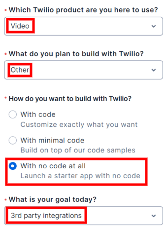 La página de inicio de Twilio.