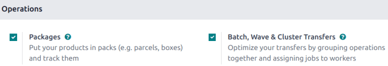 Vista de la configuración de la aplicación Inventario para habilitar la opción de Traslado por olas.