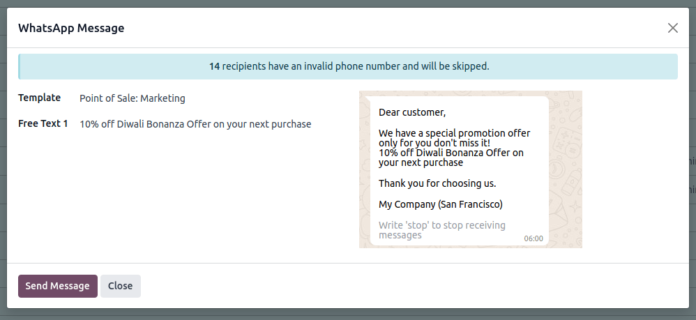 Vista de redactor de mensajes de WhatsApp.