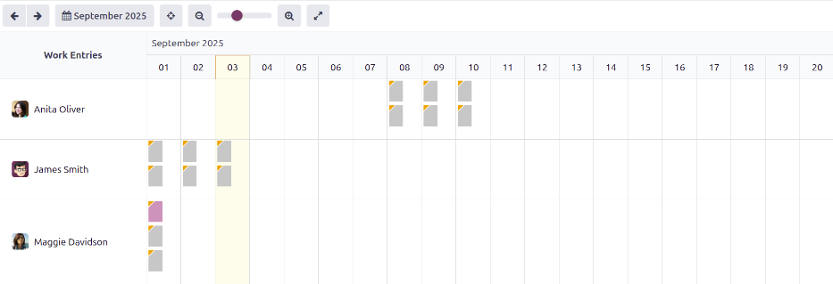 Tablero de los conflictos en el que se muestran los conflictos de las entradas de trabajo.
