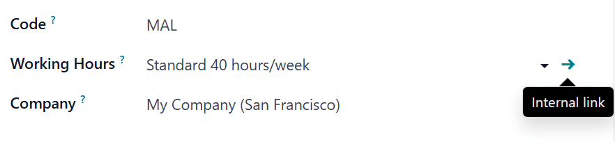 El botón de "Enlace externo" en horas laborables en el formulario del centro de trabajo. 
