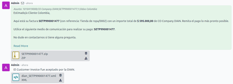 Documentos EDI disponibles en el chatter.